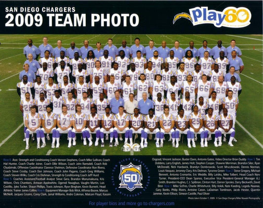 2009 SD Chargers 8x10 team photo Antonio Gates Philip Rivers LaDainian Tomlinson - AutographsForSale.com