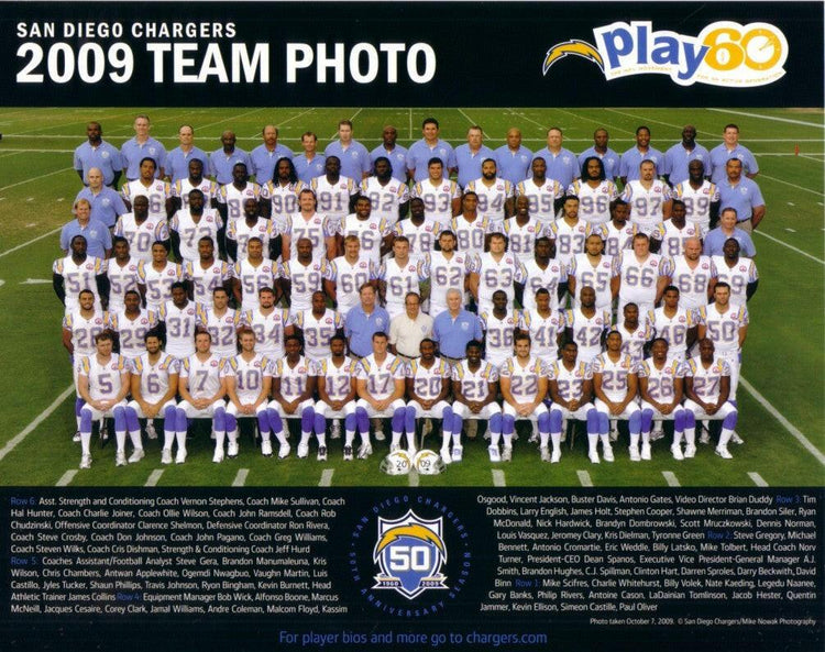 2009 SD Chargers 8x10 team photo Antonio Gates Philip Rivers LaDainian Tomlinson - AutographsForSale.com