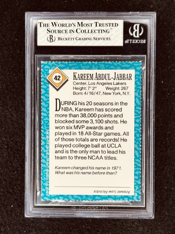 Kareem Abdul-Jabbar Los Angeles Lakers 1989 Sports Illustrated for Kids card BGS 8 - AutographsForSale.com