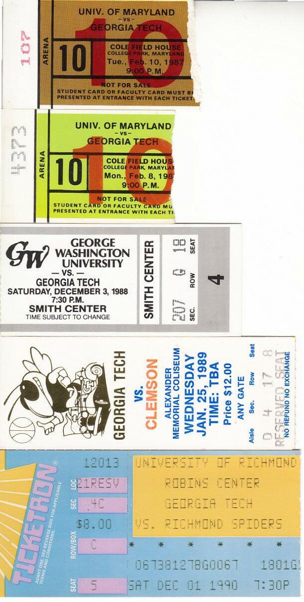 Georgia Tech Yellow Jackets basketball 5 vintage ticket stubs Bobby Cremins - AutographsForSale.com