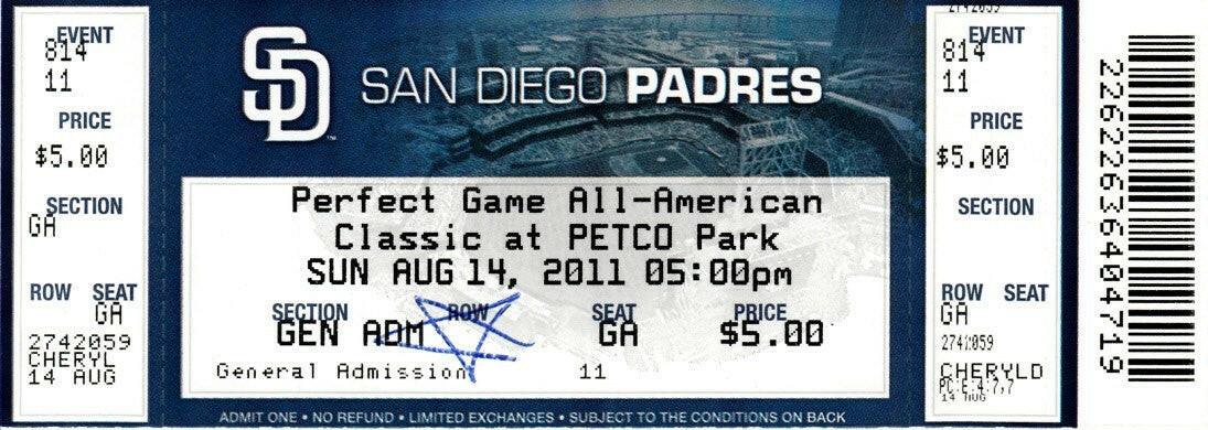 2011 Perfect Game All American ticket Carlos Correa Max Fried Corey Seager Jameis Winston - AutographsForSale.com