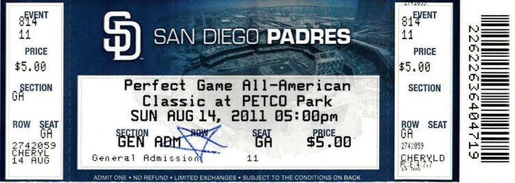 2011 Perfect Game All American ticket Carlos Correa Max Fried Corey Seager Jameis Winston - AutographsForSale.com