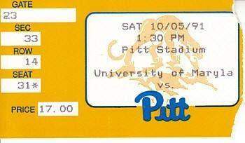 1991 Pittsburgh Panthers vs Maryland football ticket stub Sean Gilbert - AutographsForSale.com