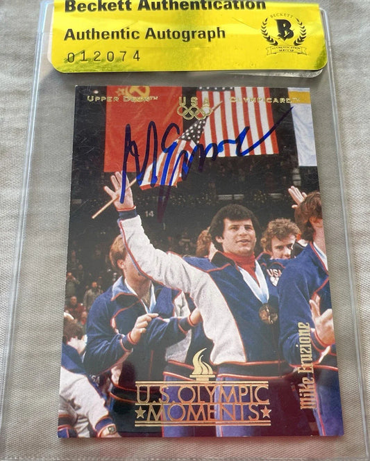 Mike Eruzione signed 1980 Miracle on Ice US Olympic Upper Deck card BAS certified - AutographsForSale.com