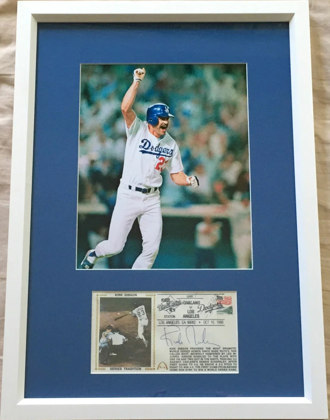 Kirk Gibson autographed Dodgers 1988 World Series HR cachet framed with 8x10 photo JSA - AutographsForSale.com