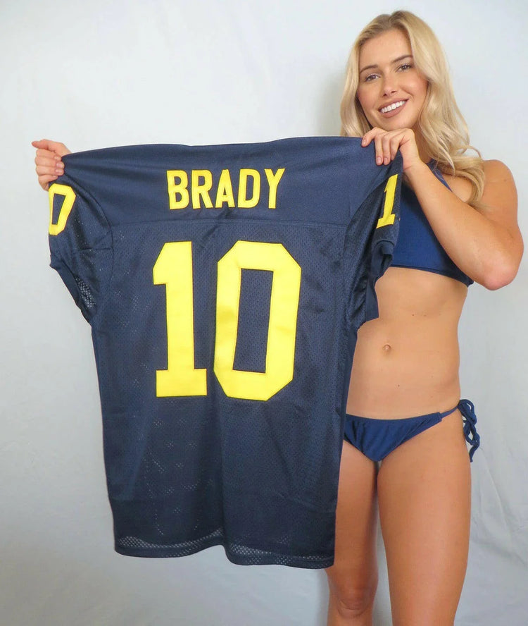 Tom Brady Michigan Wolverines blue game cut jersey - AutographsForSale.com