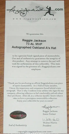 Reggie Jackson signed Oakland A’s cap inscribed 73 AL MVP /9 - AutographsForSale.com