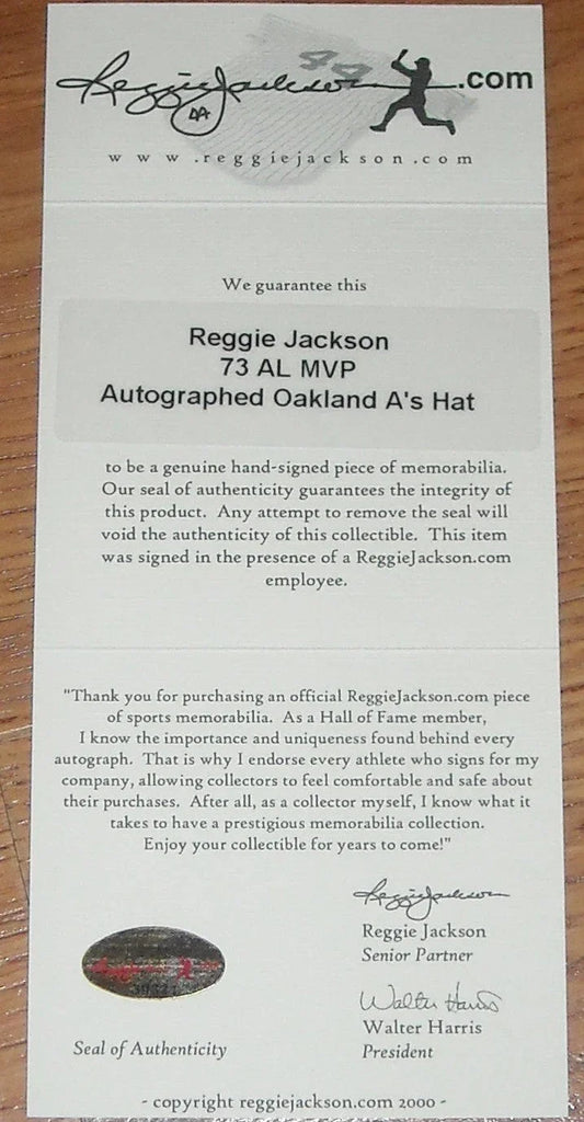 Reggie Jackson signed Oakland A's cap inscribed 73 AL MVP /9 - AutographsForSale.com