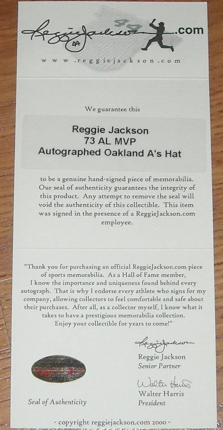 Reggie Jackson signed Oakland A's cap inscribed 73 AL MVP /9 - AutographsForSale.com