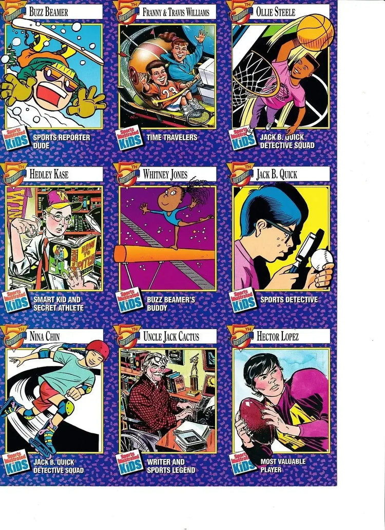 Buzz Beamer Nina Chin Jack B. Quick 1994 SI for Kids card sheet - AutographsForSale.com