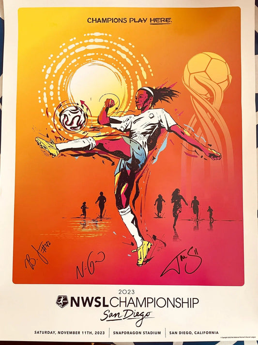 Naomi Girma Jaedyn Shaw Brionna Jones autographed 2023 NWSL Championship 18x24 poster - AutographsForSale.com