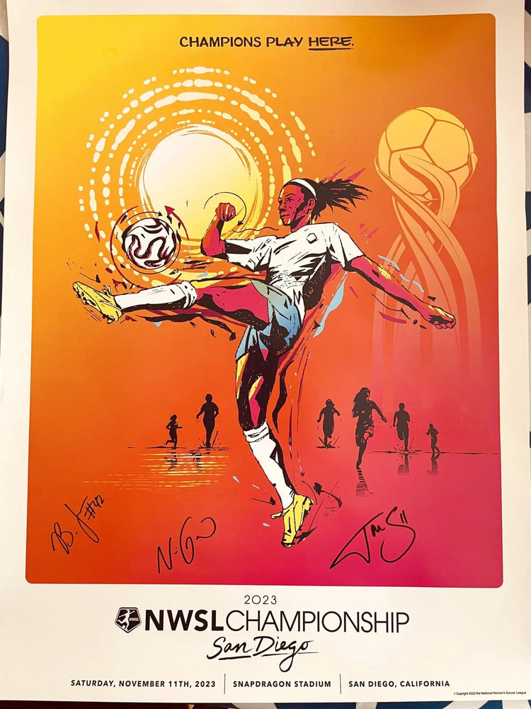 Naomi Girma Jaedyn Shaw Brionna Jones autographed 2023 NWSL Championship 18x24 poster - AutographsForSale.com