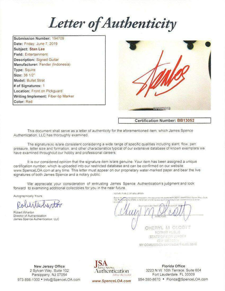 Stan Lee autographed Spider-Man Fender Squier Bullet Electric Guitar JSA - AutographsForSale.com