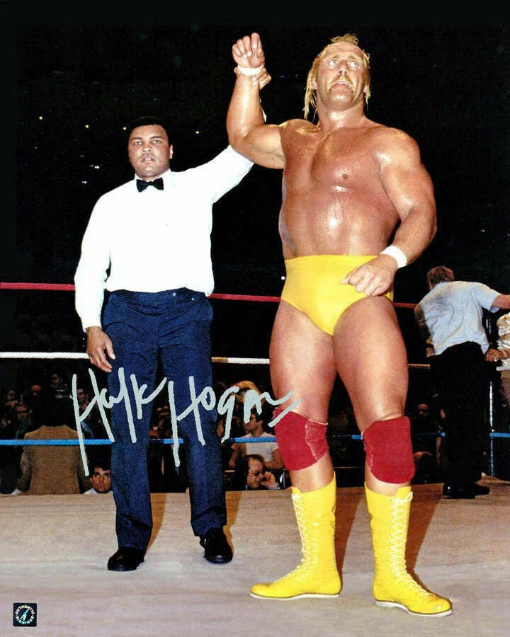 Hulk Hogan signed Wrestlemania 16x20 poster or photo w/ Muhammad Ali - AutographsForSale.com