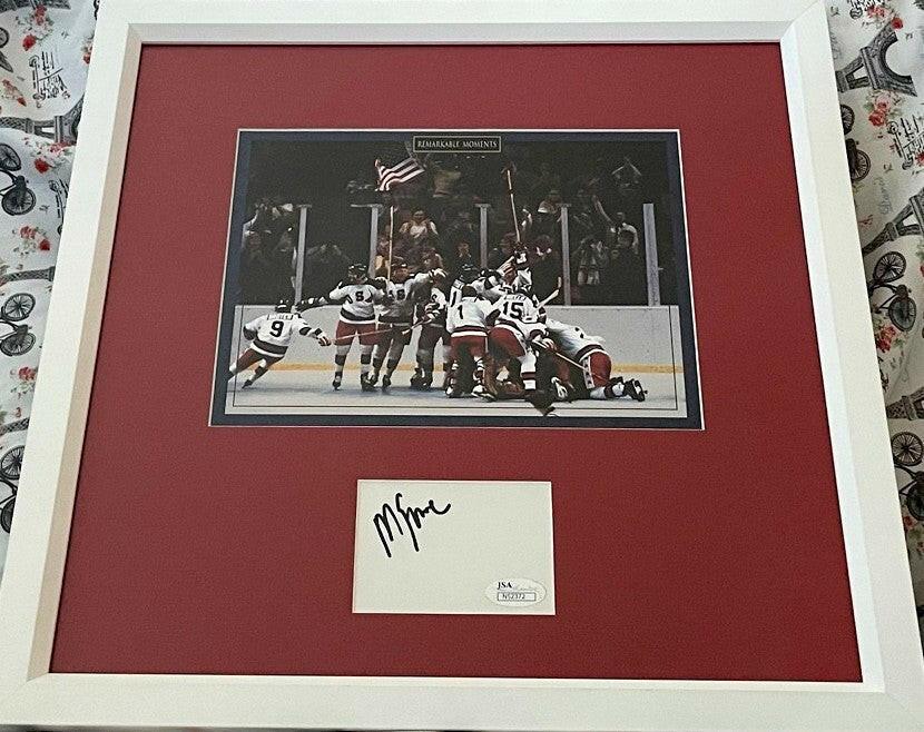 Mike Eruzione autograph framed 1980 Miracle On Ice US Olympic hockey team celebration photo JSA - AutographsForSale.com