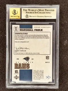 Marshall Faulk certified signed St Louis Rams 2001 Upper Deck card BGS 9.5 BAS 10 - AutographsForSale.com
