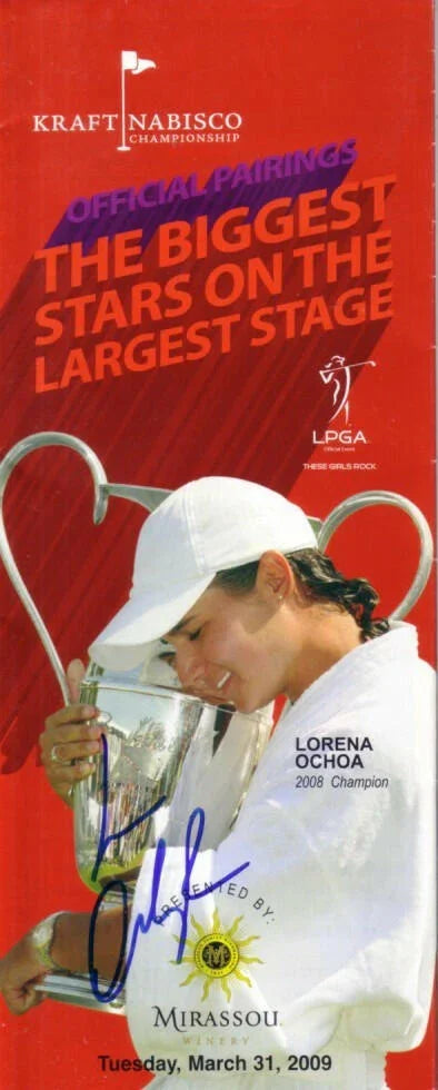Lorena Ochoa signed 2009 LPGA Kraft Nabisco pairings guide - AutographsForSale.com
