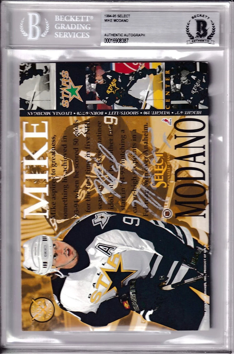 Mike Modano signed Dallas Stars 1995 Pinnacle Select 5x7 jumbo card BAS - AutographsForSale.com