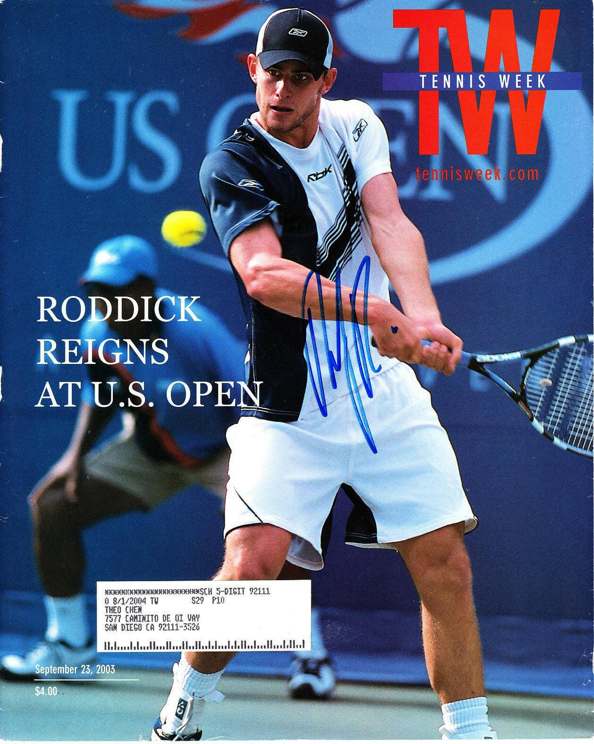 Andy Roddick autographed 2003 US Open Tennis Week cover - AutographsForSale.com
