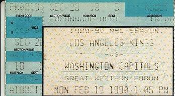 1990 Los Angeles Kings vs. Washington Capitals ticket stub (Wayne Gretzky game winning goal) - AutographsForSale.com