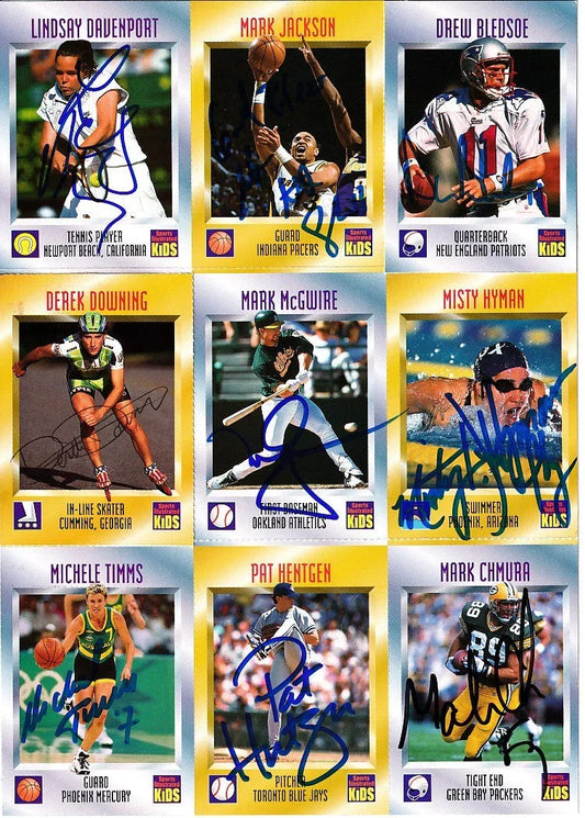 Signed 1997 SI for Kids card sheet Drew Bledsoe Mark McGwire Michele Timms JSA - AutographsForSale.com