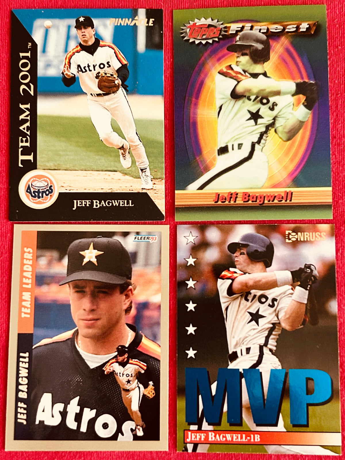 4 Jeff Bagwell Astros cards 1993 Fleer team Leaders Pinnacle team 2001 1994 Donruss MVP Finest - AutographsForSale.com