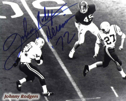 Johnny Rodgers signed Nebraska 8x10 photo with Heisman 72 - AutographsForSale.com