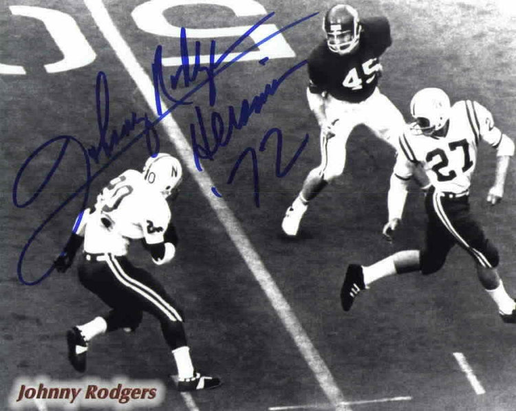 Johnny Rodgers signed Nebraska 8x10 photo with Heisman 72 - AutographsForSale.com