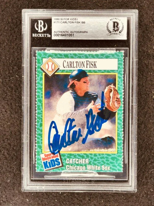 Carlton Fisk autographed Chicago White Sox 1990 Sports Illustrated for Kids card BAS - AutographsForSale.com