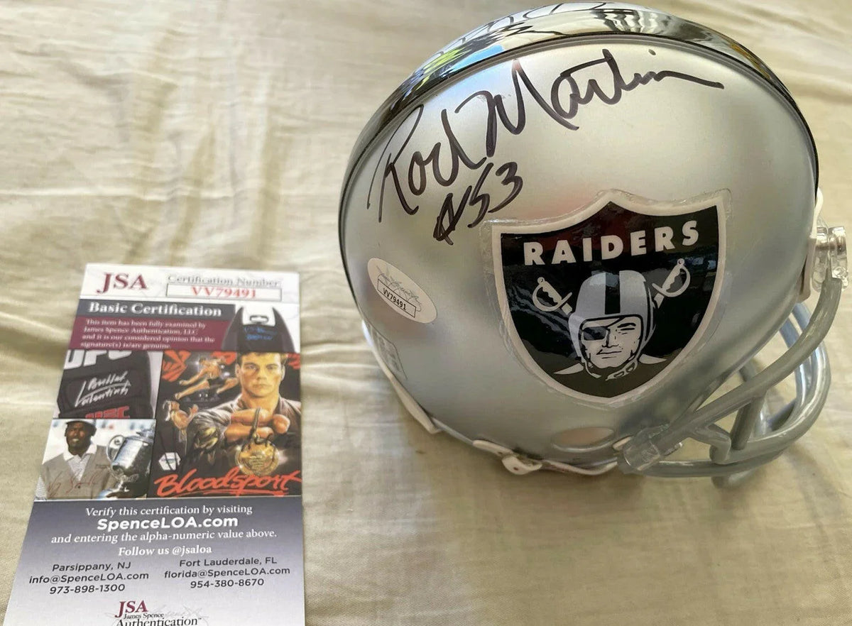 Jim Plunkett And Rod Martin autographed Oakland Raiders mini helmet JSA - AutographsForSale.com