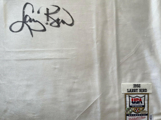 Larry Bird autographed 1992 USA Dream Team Mitchell and Ness warmup jersey or shooting shirt (Schwartz) - AutographsForSale.com