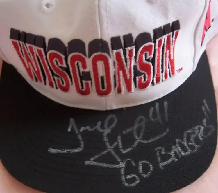 Terrell Fletcher signed Wisconsin cap inscribed Go Badgers - AutographsForSale.com