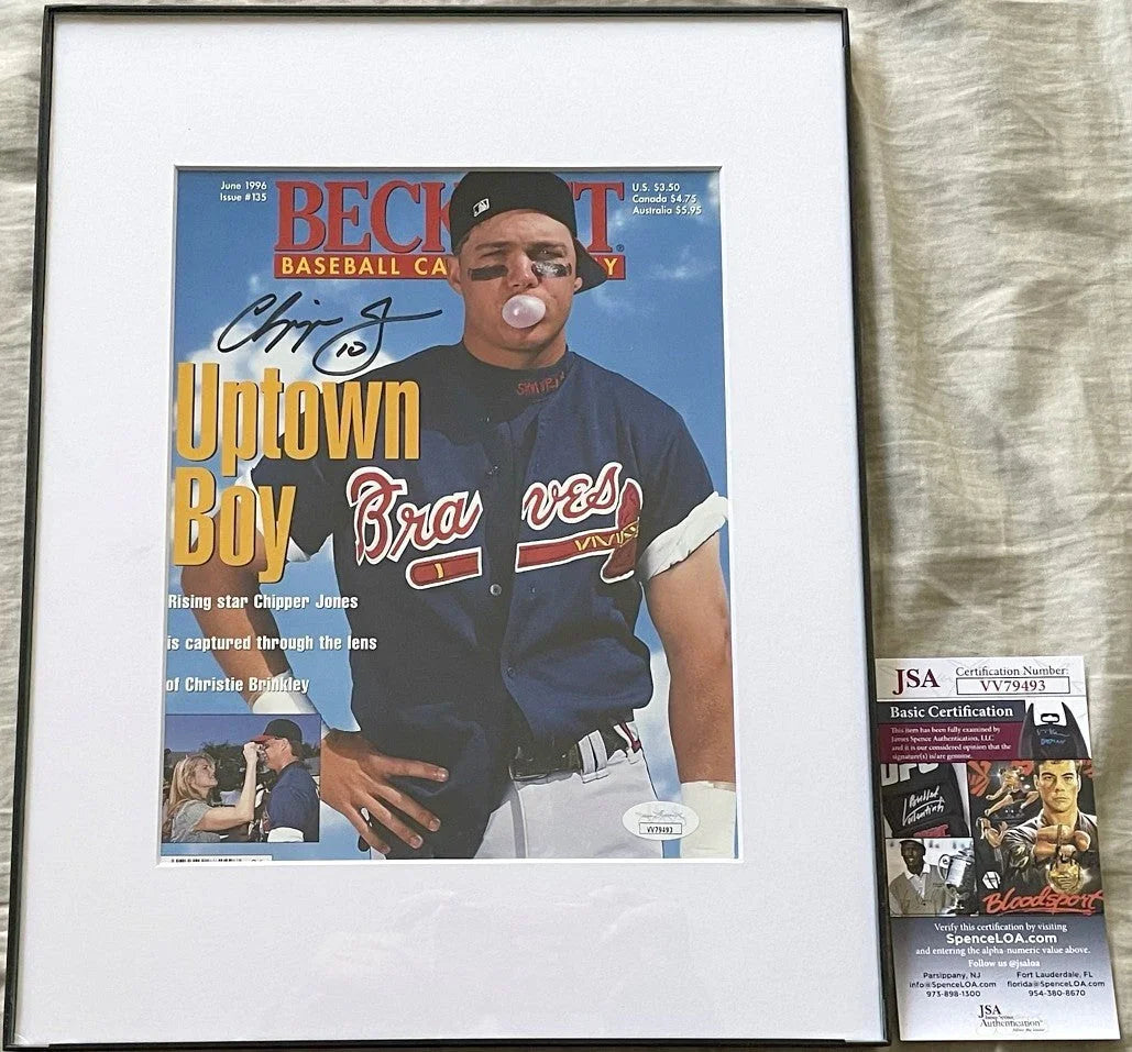 Chipper Jones signed Braves 1996 Beckett Baseball cover framed JSA - AutographsForSale.com