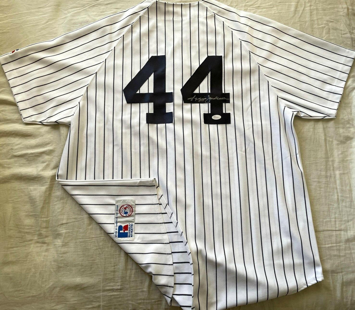 Reggie Jackson signed NY Yankees Russell Athletic white jersey JSA - AutographsForSale.com