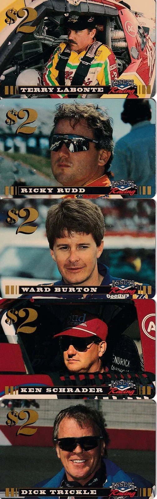 5 1995 Classic Assets NASCAR racing $2 phone cards Terry Labonte Ricky Rudd - AutographsForSale.com