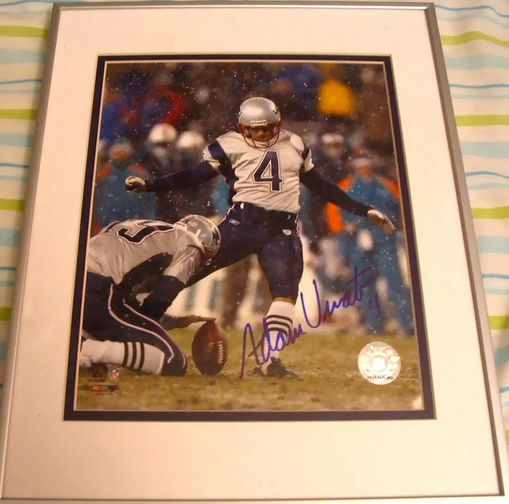 Adam Vinatieri signed Patriots 8x10 Snow Kick photo framed - AutographsForSale.com
