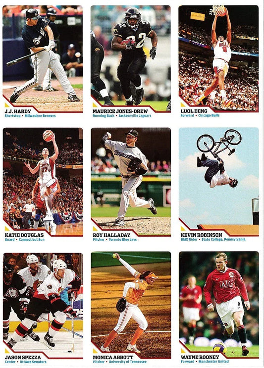 Monica Abbott RC Roy Halladay Wayne Rooney 2007 SI for Kids card sheet - AutographsForSale.com