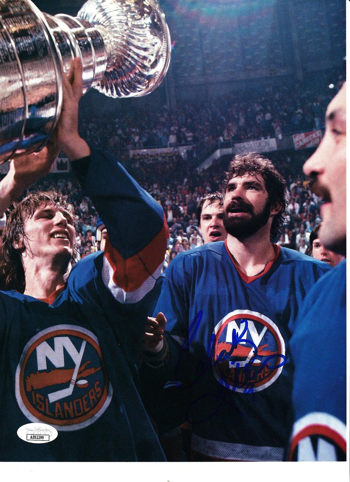 Clark Gillies signed NY Islanders Stanley Cup celebration photo JSA - AutographsForSale.com