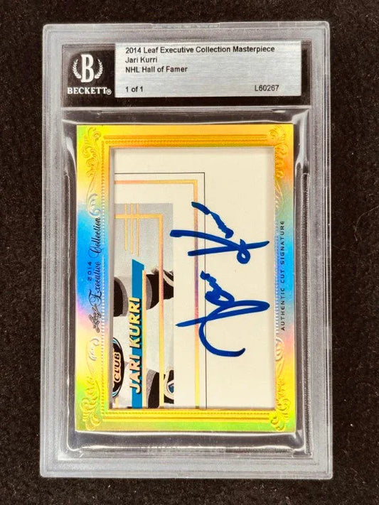 Jari Kurri 2014 Leaf Masterpiece Cut Signature certified signed card 1/1 JSA Edmonton Oilers - AutographsForSale.com