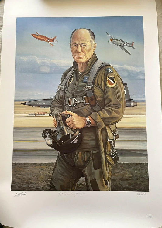Chuck Yeager signed 25x37 litho limited edition 1400 JSA - AutographsForSale.com