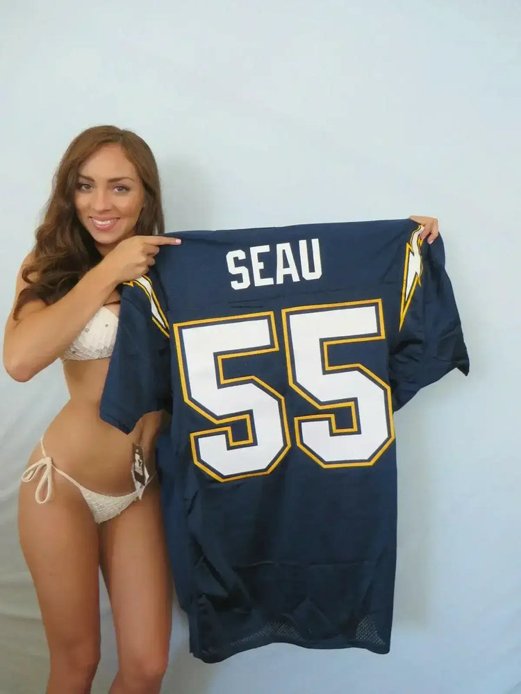 Junior Seau Chargers 1994 Starter game model navy blue jersey - AutographsForSale.com