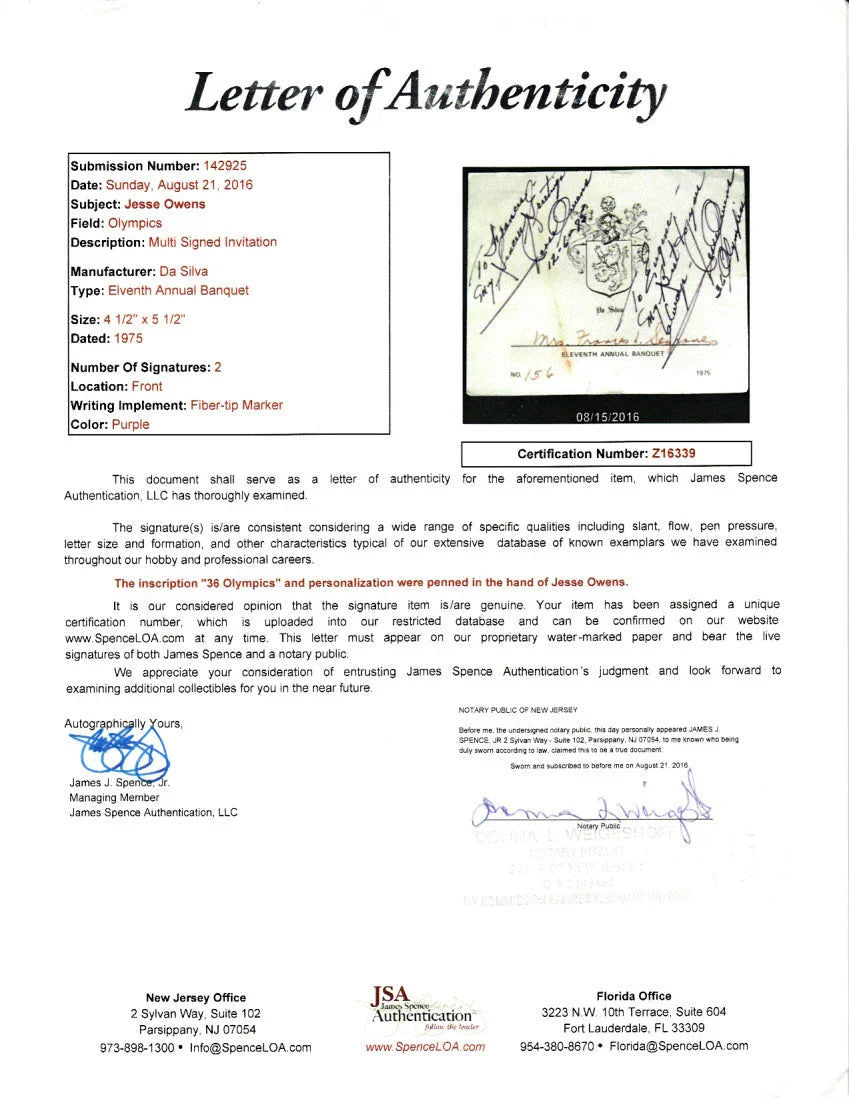 Jesse Owens and Carl Lewis 2017 Leaf Masterpiece Cut Signature certified autograph card 1/1 JSA - AutographsForSale.com