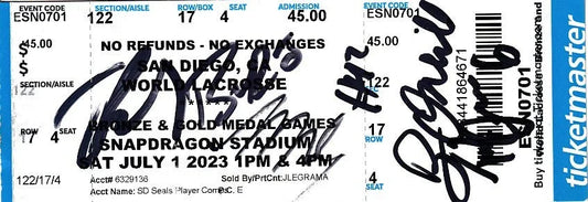 2023 US team World Lacrosse Championship signed ticket Trevor Baptiste Brennan O'Neill Blaze Riorden - AutographsForSale.com