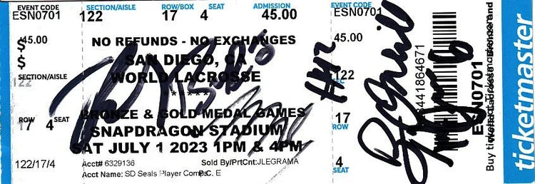 2023 US team World Lacrosse Championship signed ticket Trevor Baptiste Brennan O'Neill Blaze Riorden - AutographsForSale.com