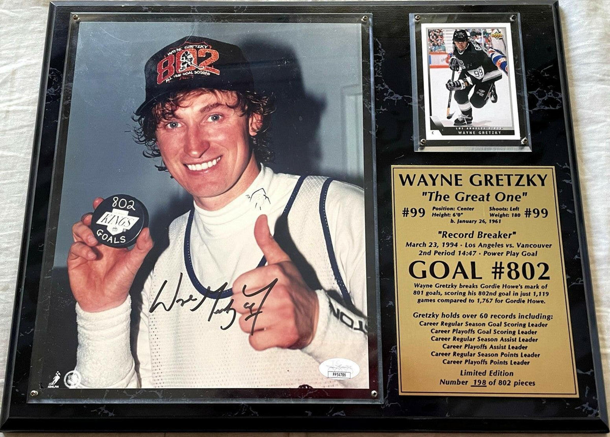 Wayne Gretzky autographed Goal 802 Los Angeles Kings 8x10 photo in plaque JSA - AutographsForSale.com