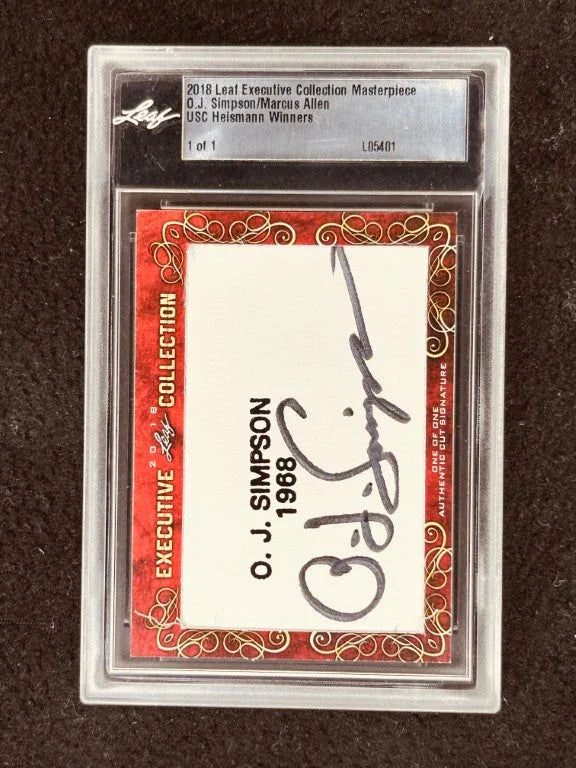 O.J. Simpson & Marcus Allen 2018 Leaf Masterpiece Cut Signature certified signed card 1/1 JSA Heisman USC - AutographsForSale.com