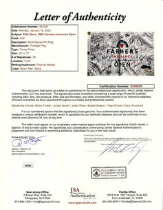 2020 Farmers Insurance Open signed flag Tiger Woods Xander Schauffele Jordan Spieth J.J. Spaun JSA - AutographsForSale.com
