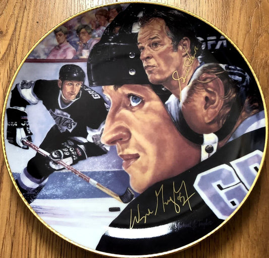 Wayne Gretzky and Gordie Howe autographed Goal 802 Gartlan plate Los Angeles Kings - AutographsForSale.com