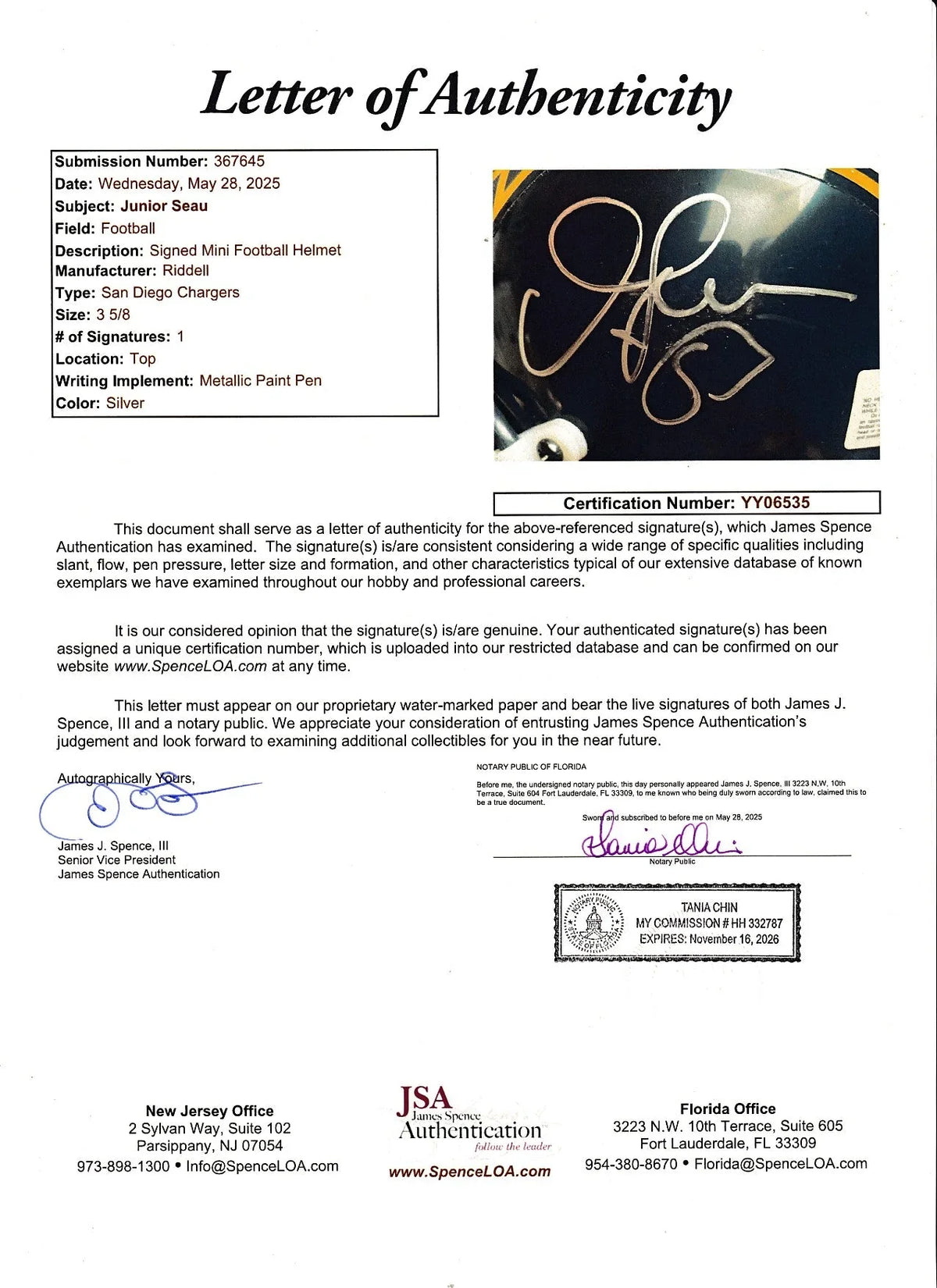 Junior Seau autographed San Diego Chargers mini helmet JSA - AutographsForSale.com