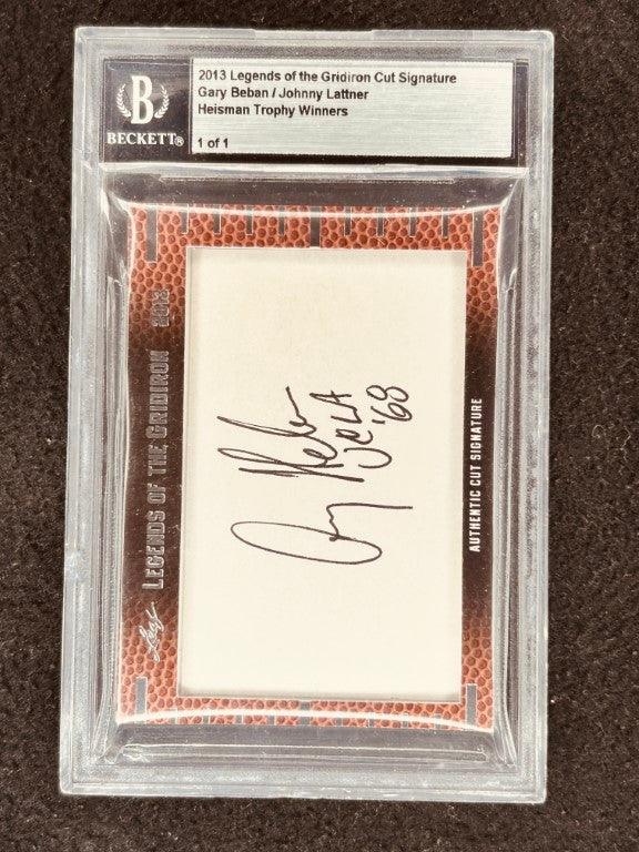 Gary Beban & Johnny Lattner 2013 Leaf Legends Cut Signature certified signed card 1/1 Heisman - AutographsForSale.com